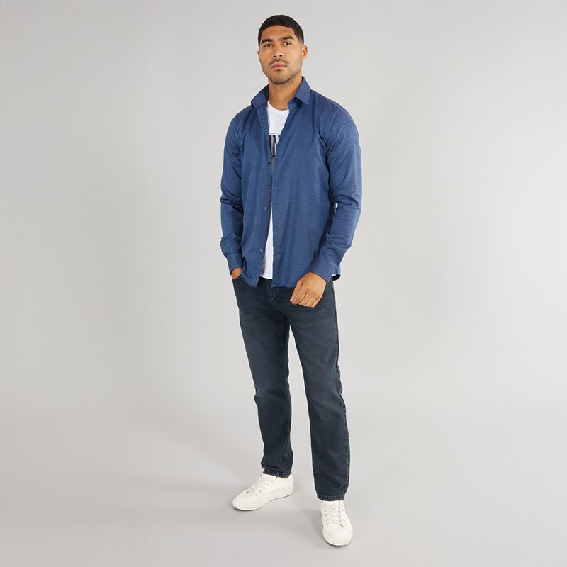 Calvin Klein Mens Non Iron Structure Long Sleeve Shirt Night Sky