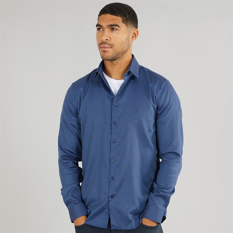 Calvin Klein Mens Non Iron Structure Long Sleeve Shirt Night Sky