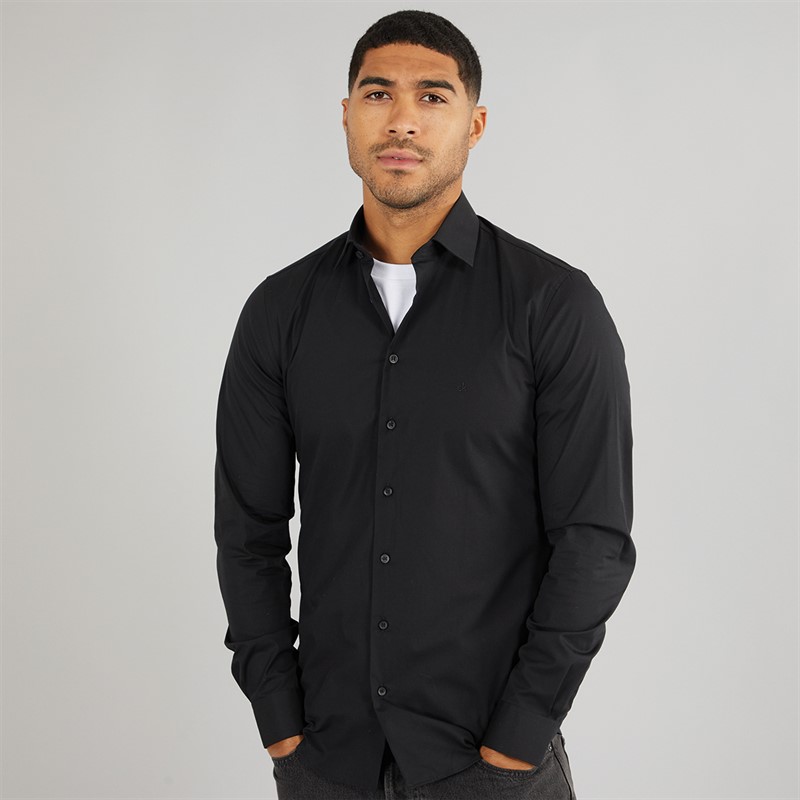 Calvin Klein Mens Poplin Stretch Regular Fit Long Sleeve Shirt CK Black