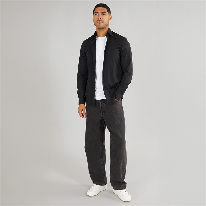Calvin Klein Mens Poplin Stretch Regular Fit Long Sleeve Shirt CK Black