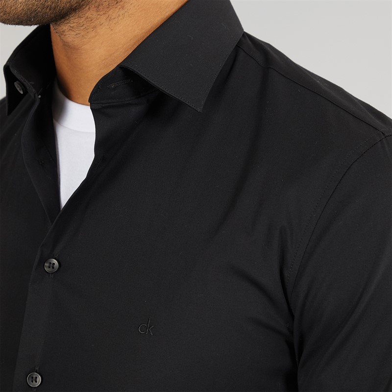 Calvin Klein Mens Poplin Stretch Regular Fit Long Sleeve Shirt CK Black