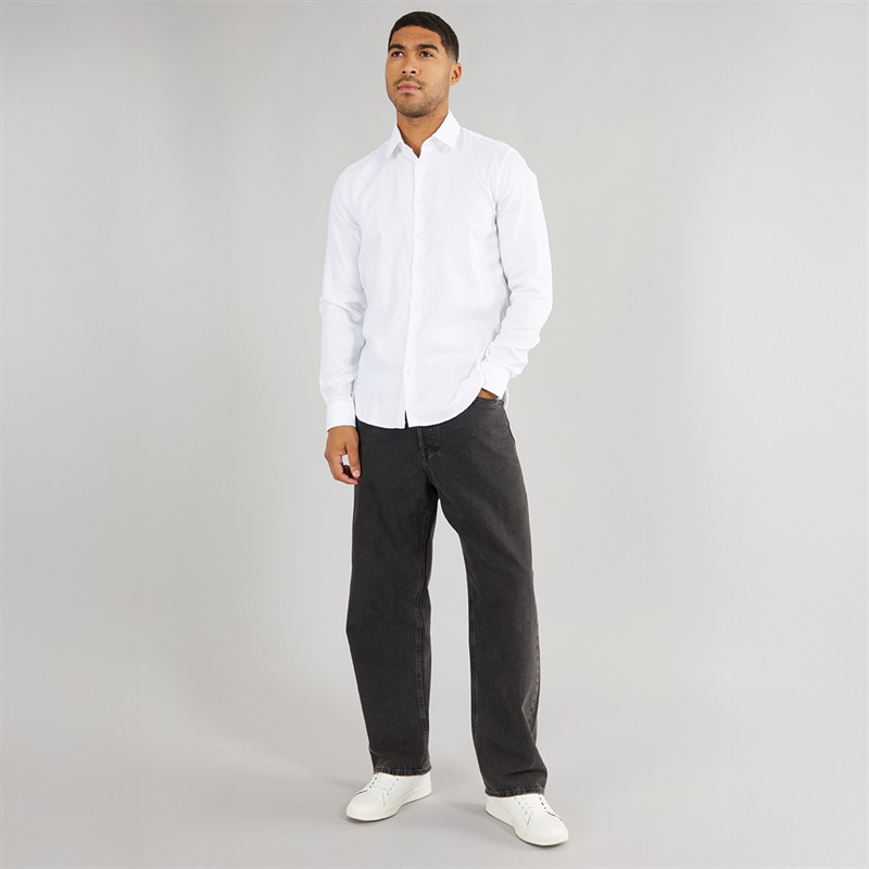 Calvin Klein Mens Non Iron Structure Long Sleeve Shirt Bright White