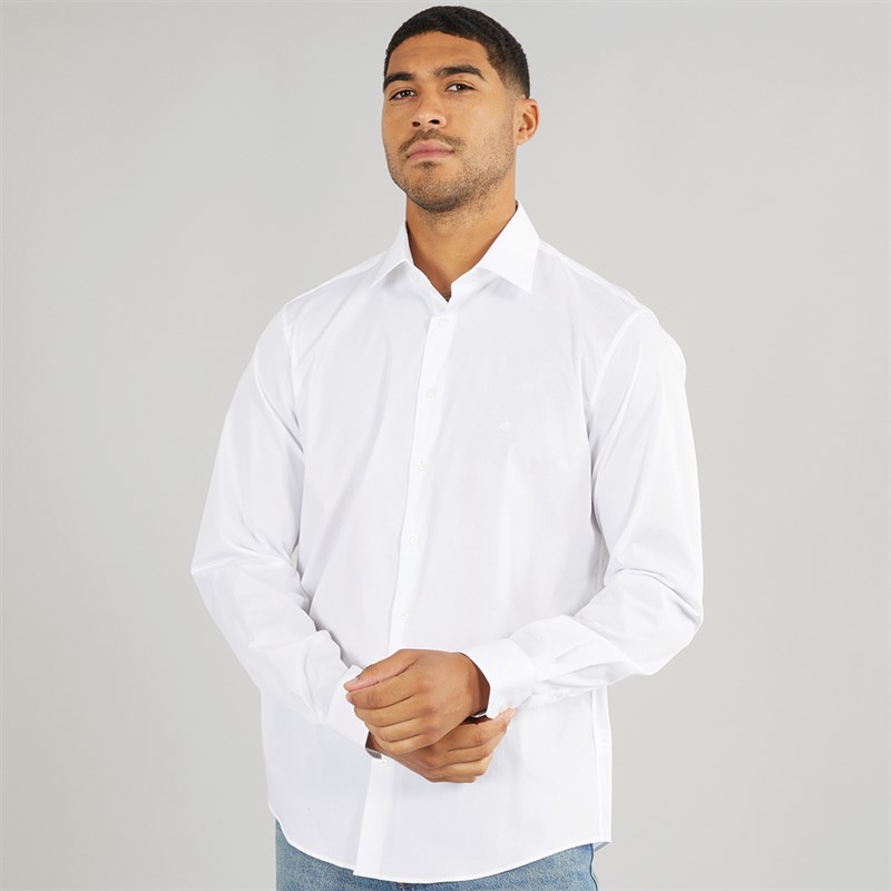 Calvin Klein Mens Poplin Stretch Regular Fit Long Sleeve Shirt Bright White - Size 40