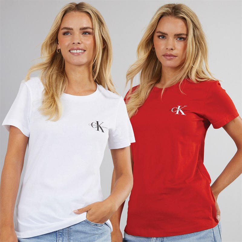 Calvin Klein Jeans Womens Two Pack T-Shirts Deep Magma/Brilliant White