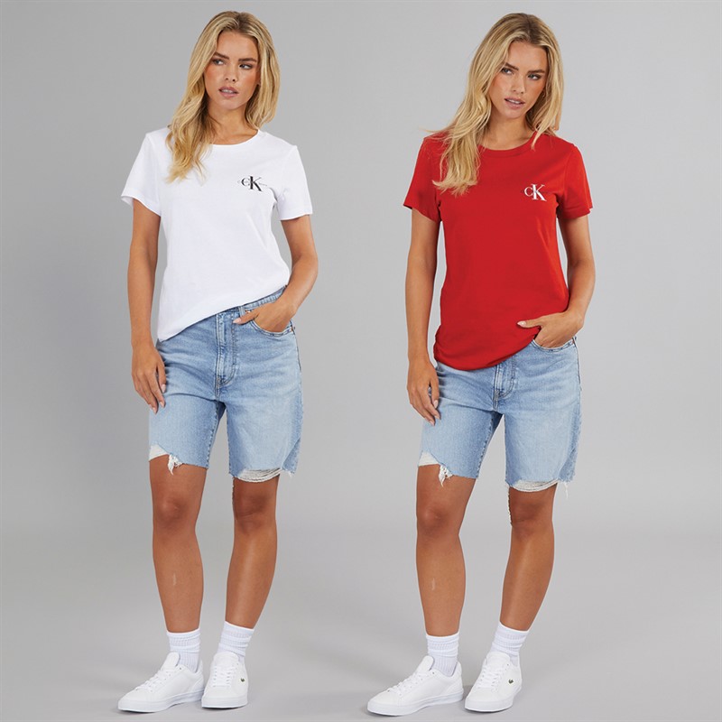 Calvin Klein Jeans Womens Two Pack T-Shirts Deep Magma/Brilliant White