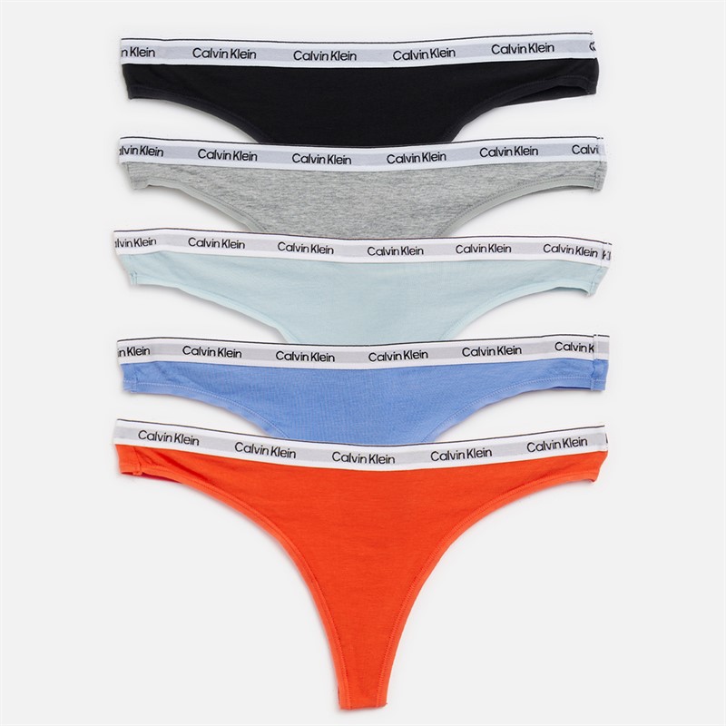 Calvin Klein Womens Five Pack Thongs Black/Grey Heather/Strlng Bl/Glcr/Mltn