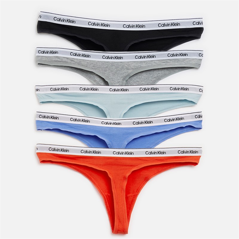 Calvin Klein Womens Five Pack Thongs Black/Grey Heather/Strlng Bl/Glcr/Mltn