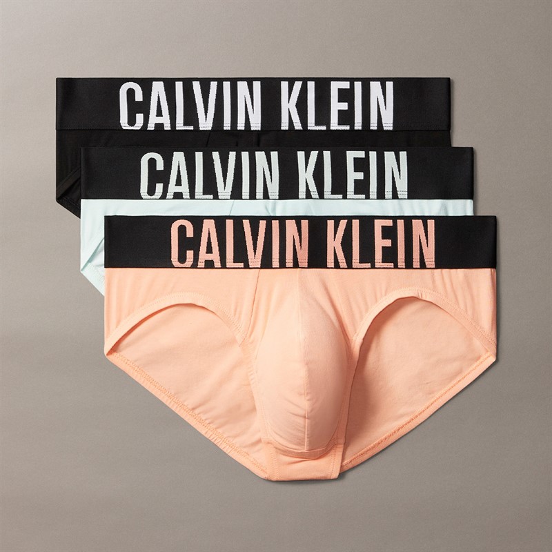 Calvin Klein Mens Three Pack Hip Briefs PP Punch/White/Moonl Jade Lgs - Size XS