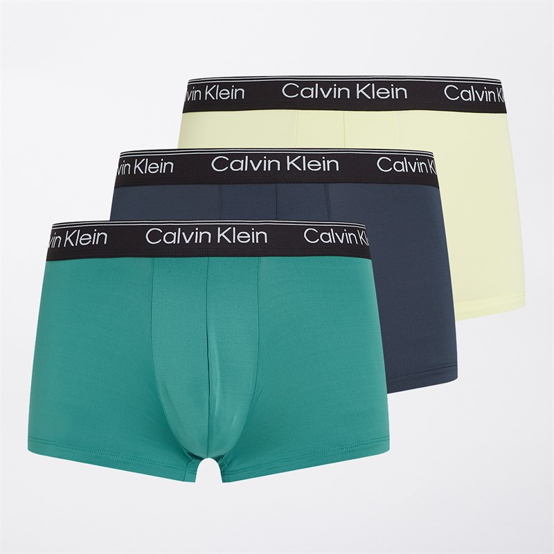 Calvin Klein Mens Three Pack Low Rise Boxer Trunks Ink/Pale Lime Yellow/Lively Teal