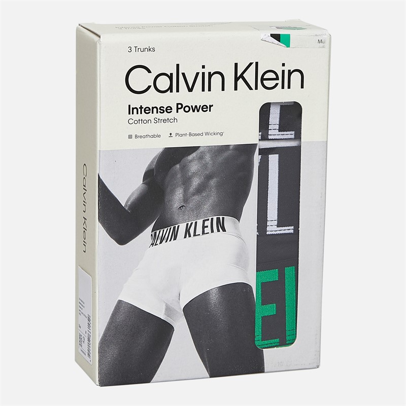 Calvin Klein Mens Three Pack Boxer Trunks White/Black/Blossom Green