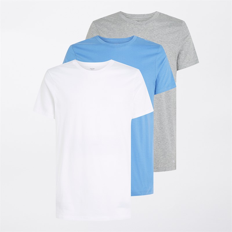 Calvin Klein Mens Short Sleeve Crew Neck Three Pack T-Shirts White/Grey Heather/Glacier