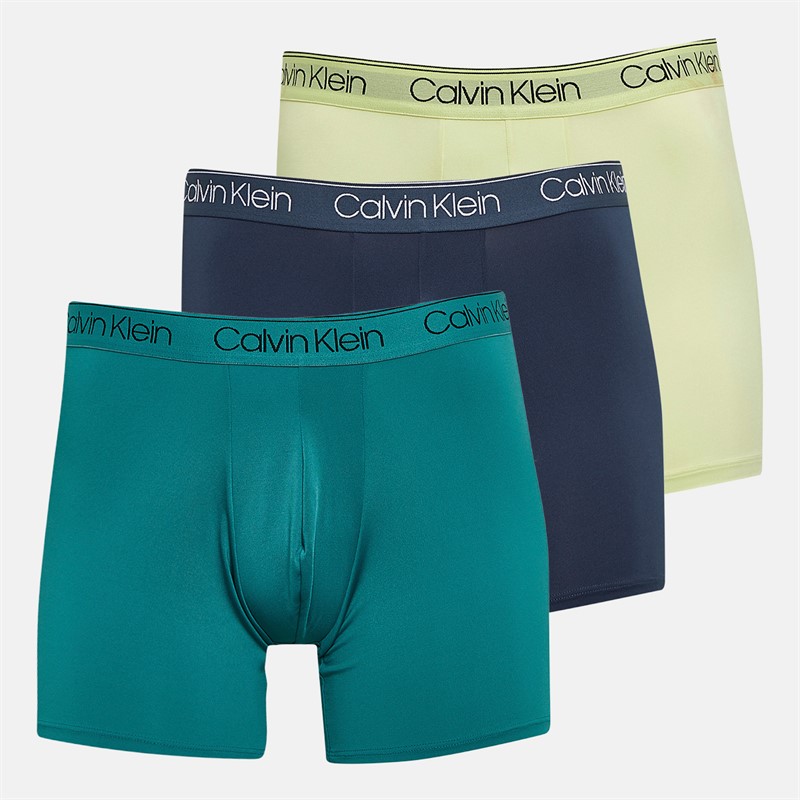Calvin Klein Mens Three Pack Boxer Briefs Ink/Pale Lime Yellow/Lively Teal