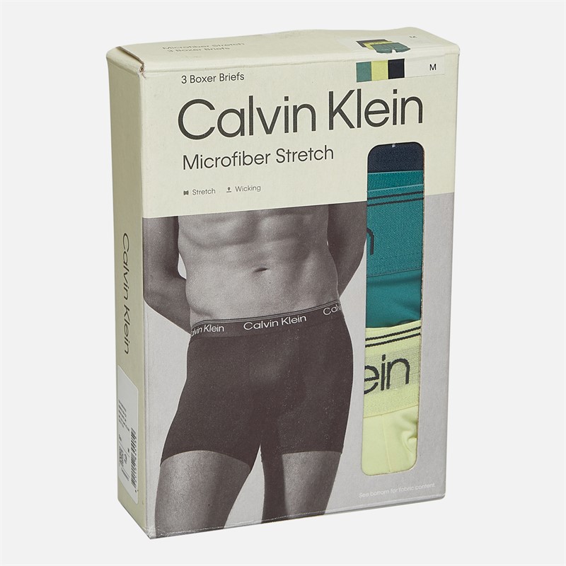 Calvin Klein Mens Three Pack Boxer Briefs Ink/Pale Lime Yellow/Lively Teal