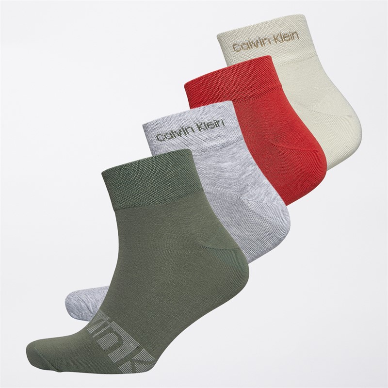 Calvin Klein Mens Four Pack Quarter Stripe Socks Green Combo