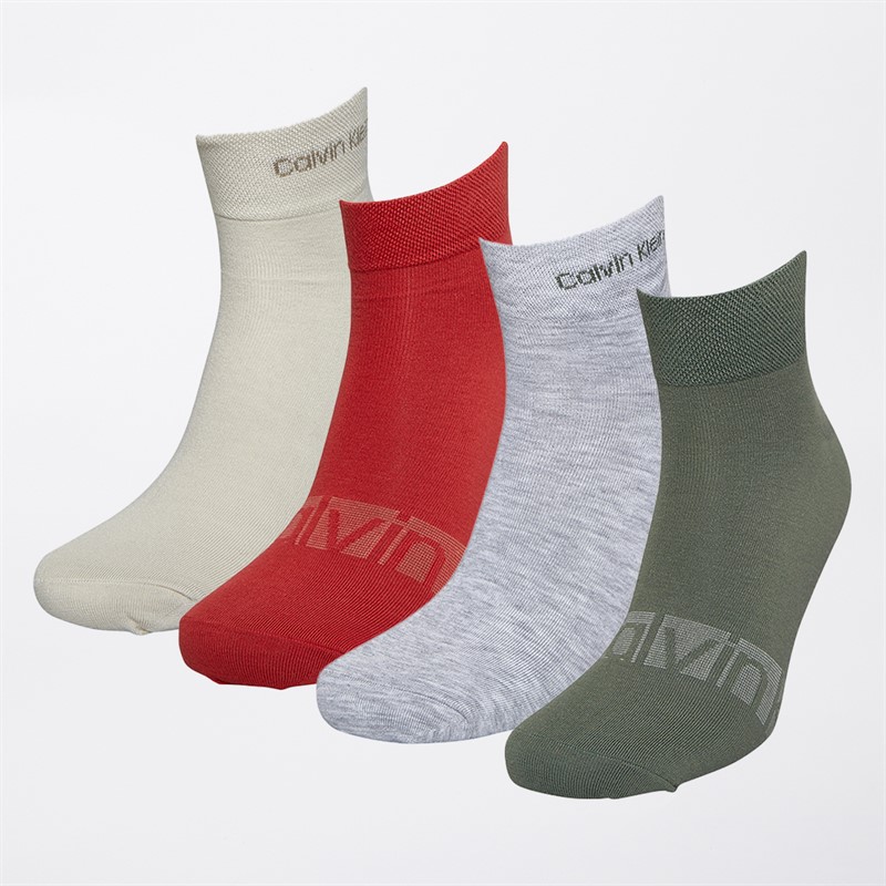 Calvin Klein Mens Four Pack Quarter Stripe Socks Green Combo