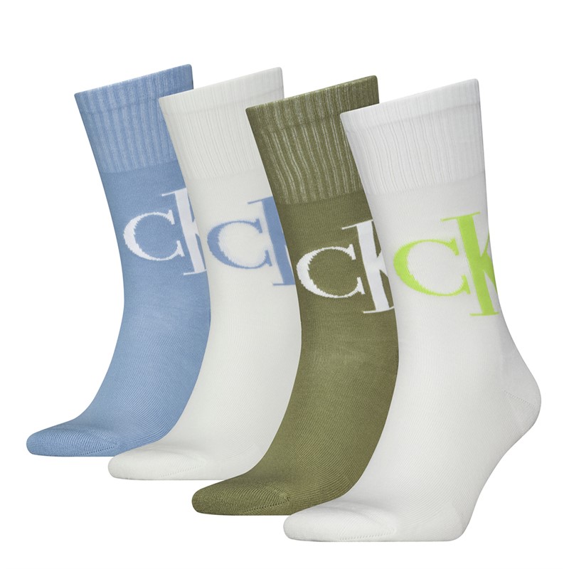 Calvin Klein Mens Four Pack Logo Socks Green Blue Combo