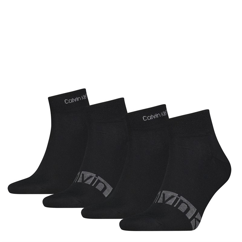 Calvin Klein Mens Four Pack Quarter Stripe Socks Black