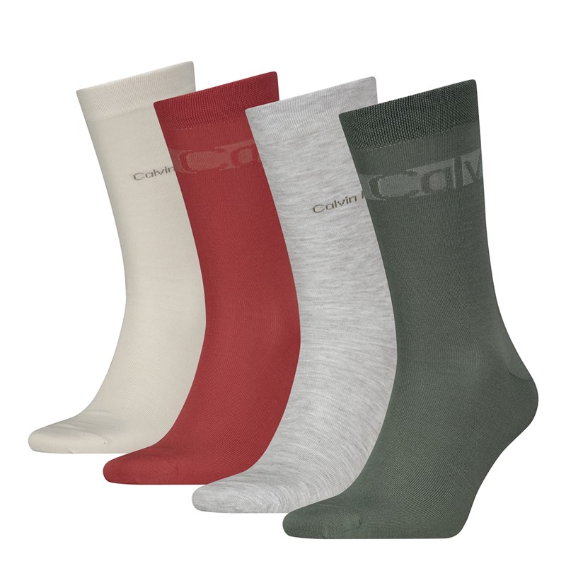 Calvin Klein Mens Four Pack Stripe Socks Green Combo
