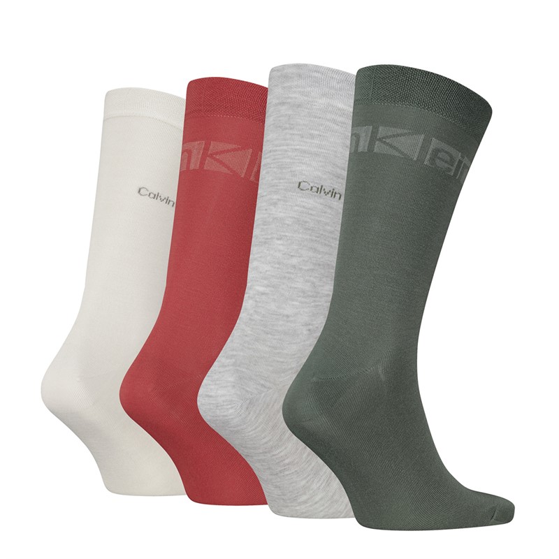 Calvin Klein Mens Four Pack Stripe Socks Green Combo