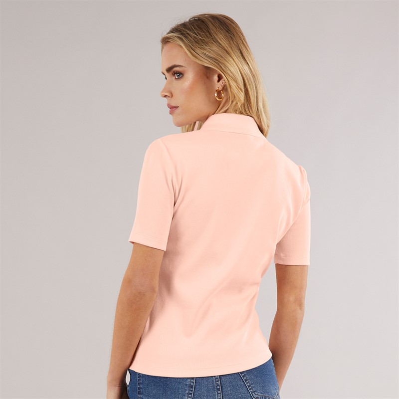 Calvin Klein Womens Rib Polo Shirt Cloud Pink