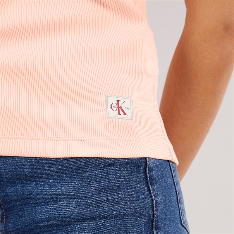 Calvin Klein Womens Rib Polo Shirt Cloud Pink