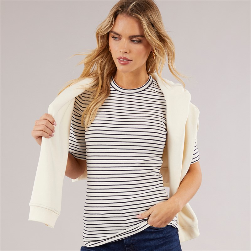 Calvin Klein Womens Stripe Cotton T-Shirt Baritone Blue Stripe