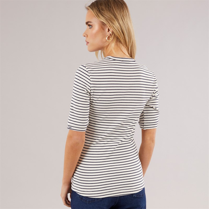 Calvin Klein Womens Stripe Cotton T-Shirt Baritone Blue Stripe