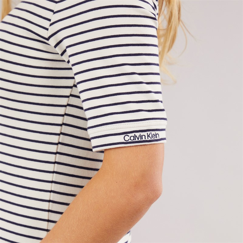 Calvin Klein Womens Stripe Cotton T-Shirt Baritone Blue Stripe