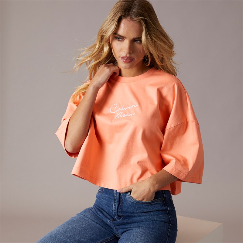 Calvin Klein Womens Cropped T-Shirt Powder Orange