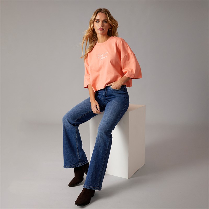 Calvin Klein Womens Cropped T-Shirt Powder Orange