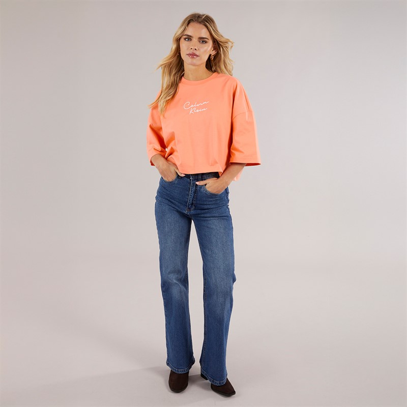Calvin Klein Womens Cropped T-Shirt Powder Orange