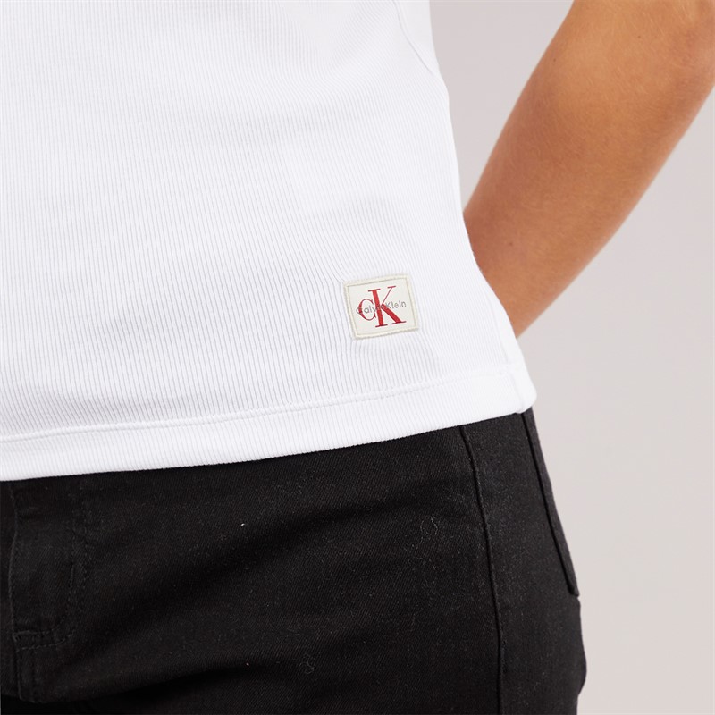 Calvin Klein Womens Rib Polo Shirt Brilliant White