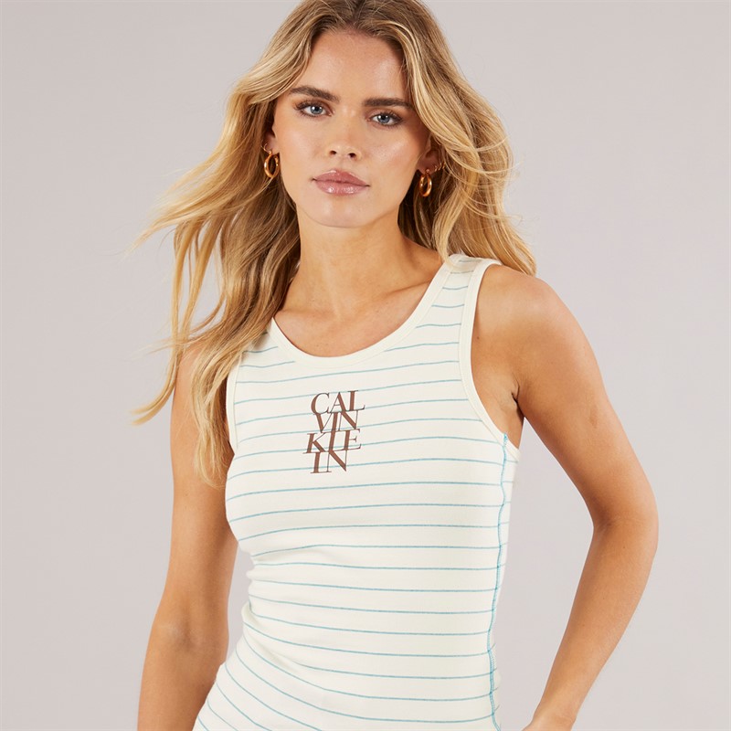 Calvin Klein Womens Cotton Vest Sweet Corn Stripe