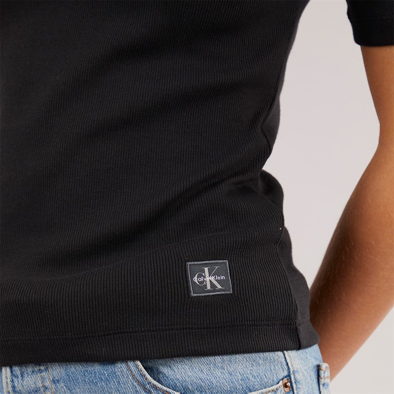 Calvin Klein Womens Rib Polo Shirt Black