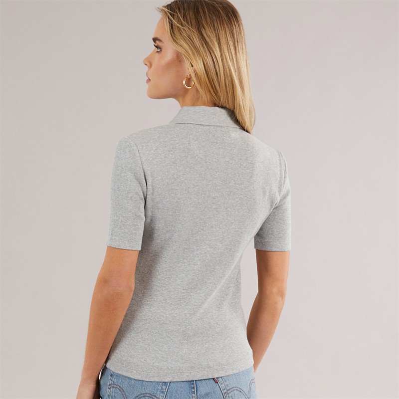 Calvin Klein Womens Rib Polo Shirt BC06 Grey Heather