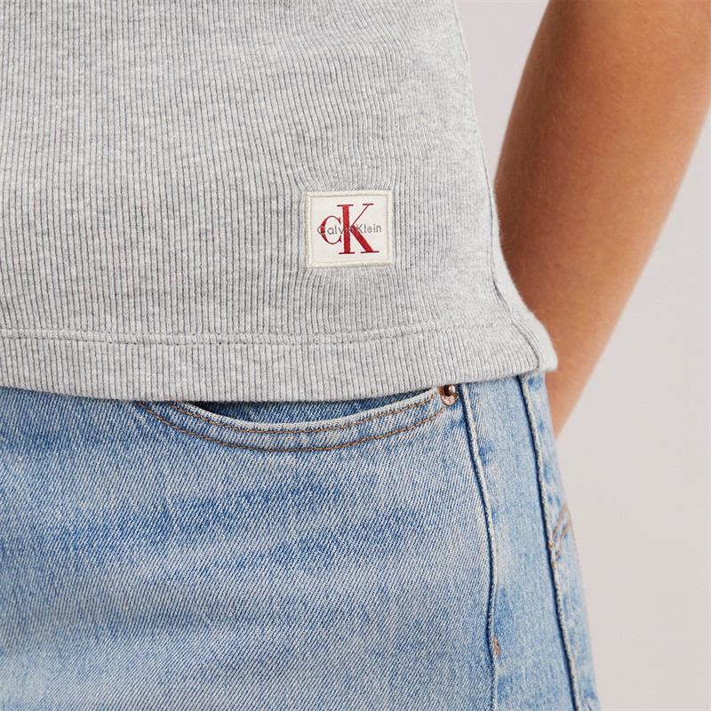Calvin Klein Womens Rib Polo Shirt BC06 Grey Heather