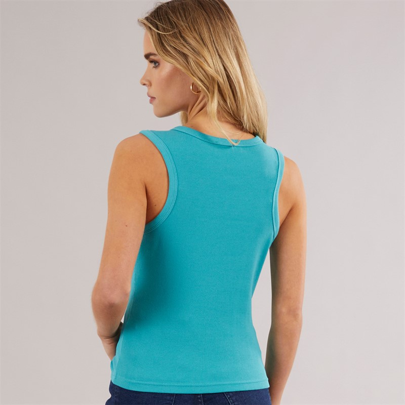 Calvin Klein Womens Woven Label Ribbed Vest Tuscan Teal