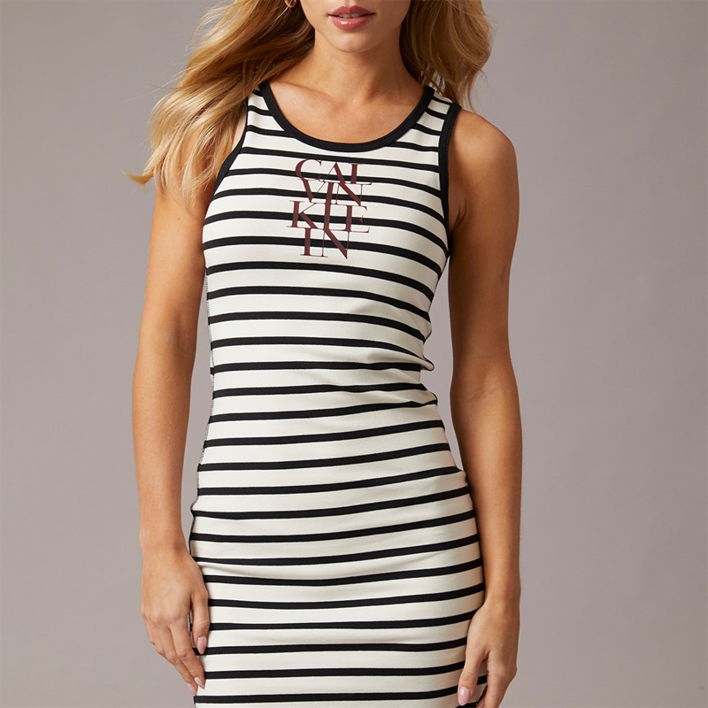 Calvin Klein Womens Cotton Stripe Dress Sweet Corn