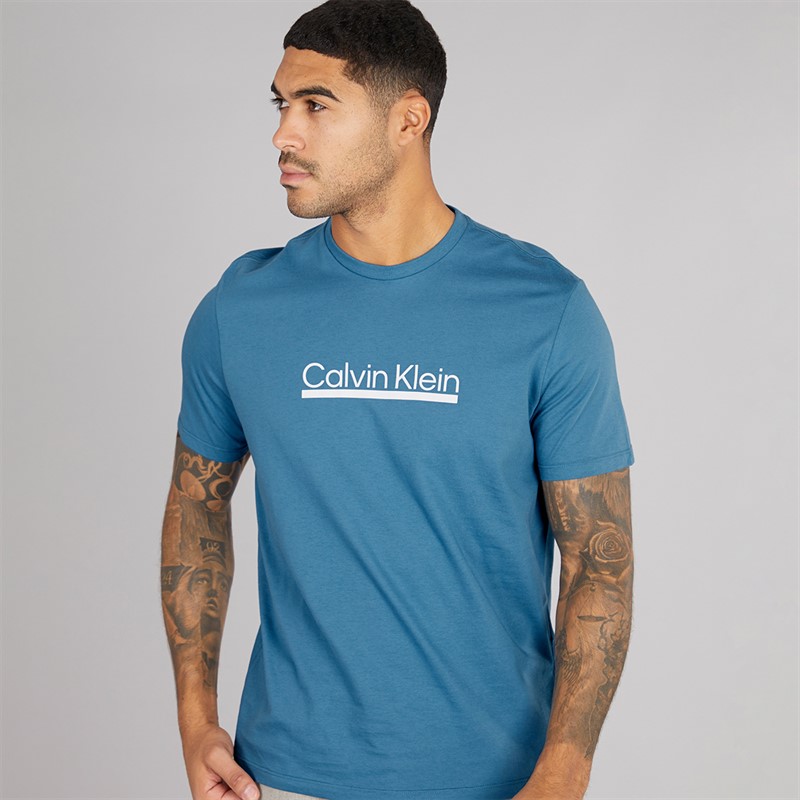 Calvin Klein Mens Tape Graphic T-Shirt Bluesteel