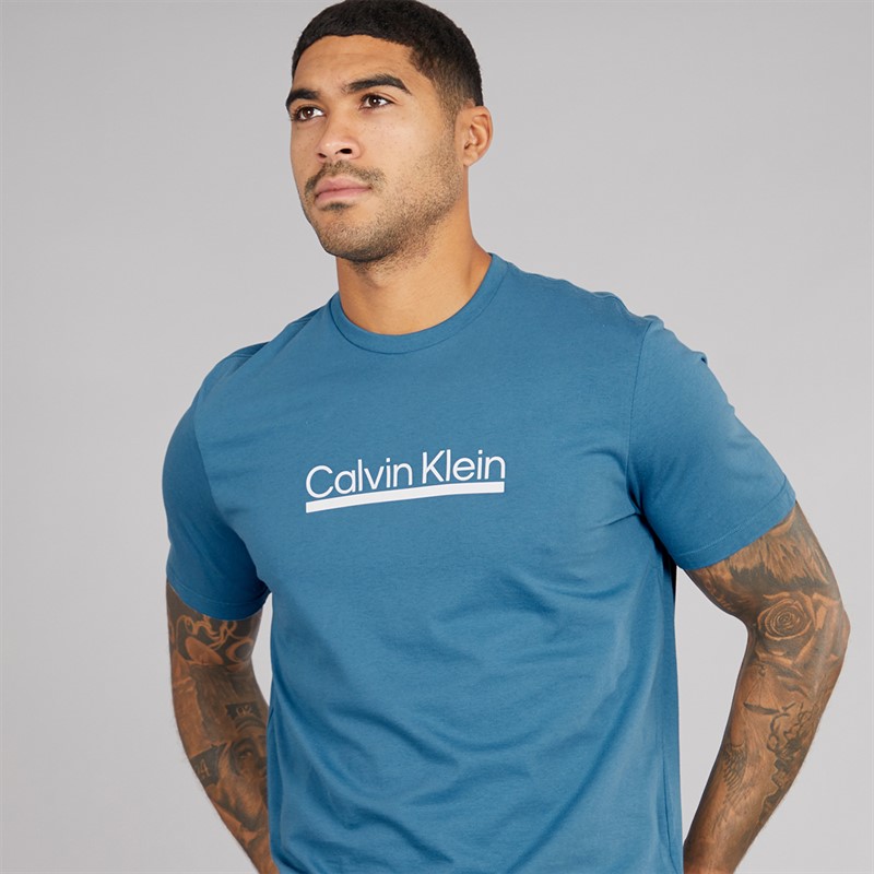 Calvin Klein Mens Tape Graphic T-Shirt Bluesteel