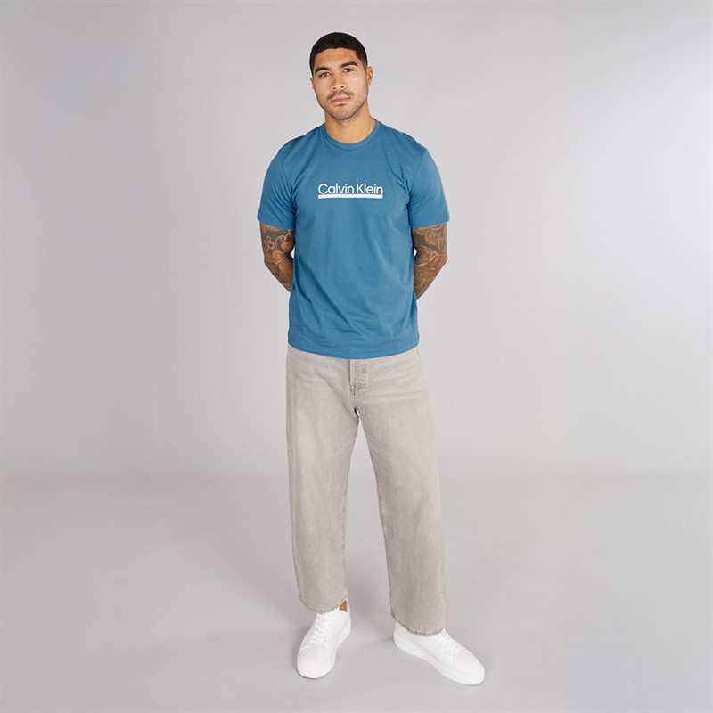 Calvin Klein Mens Tape Graphic T-Shirt Bluesteel