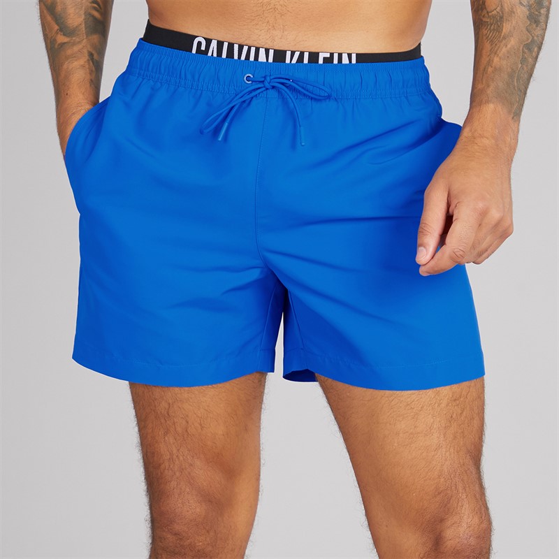 Calvin Klein Mens Double Waistband Swim Shorts Patch Of Blue