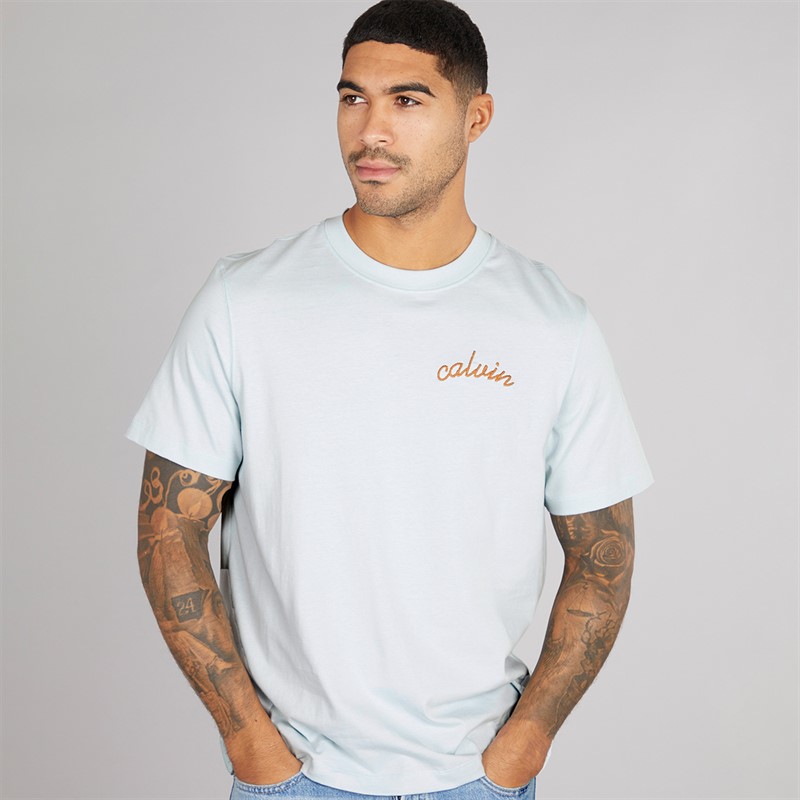 Calvin Klein Mens Chain Stitch T-Shirt Glacier Lake