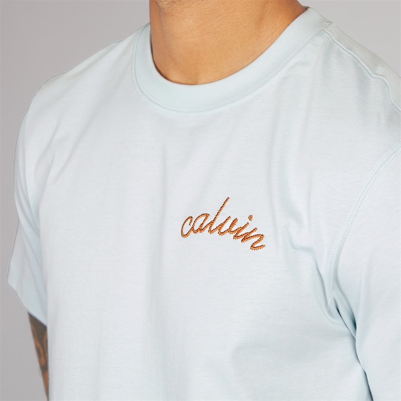 Calvin Klein Mens Chain Stitch T-Shirt Glacier Lake