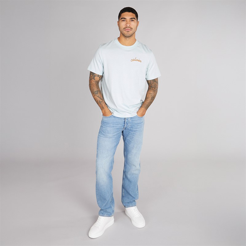 Calvin Klein Mens Chain Stitch T-Shirt Glacier Lake