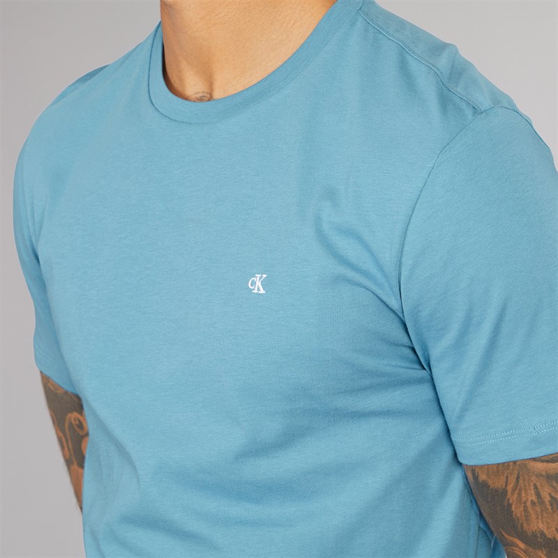 Calvin Klein Mens Solid Crew Neck T-Shirt Blue Steam