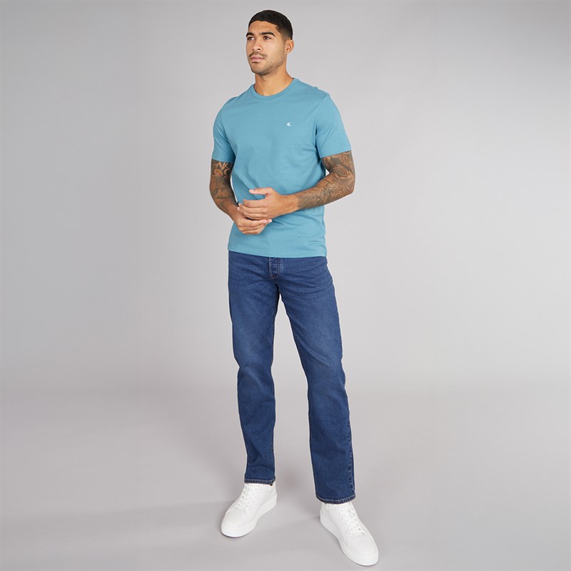 Calvin Klein Mens Solid Crew Neck T-Shirt Blue Steam