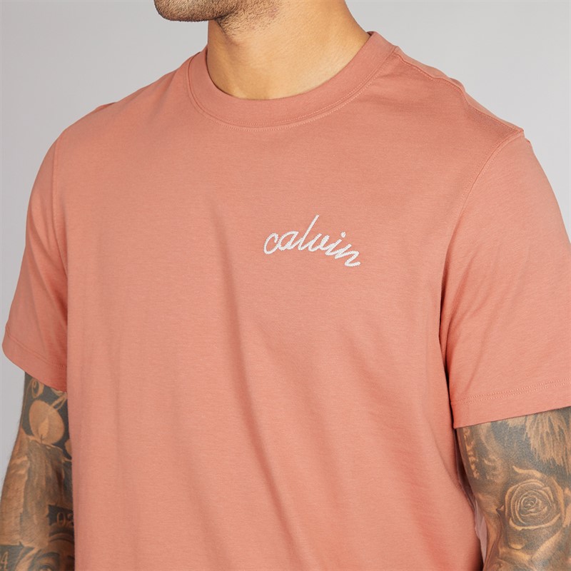 Calvin Klein Mens Chain Stitch T-Shirt Sunset Rose