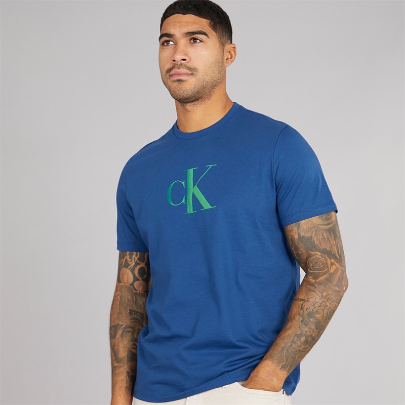 Calvin Klein Mens Center Monogram T-Shirt Blue Jean