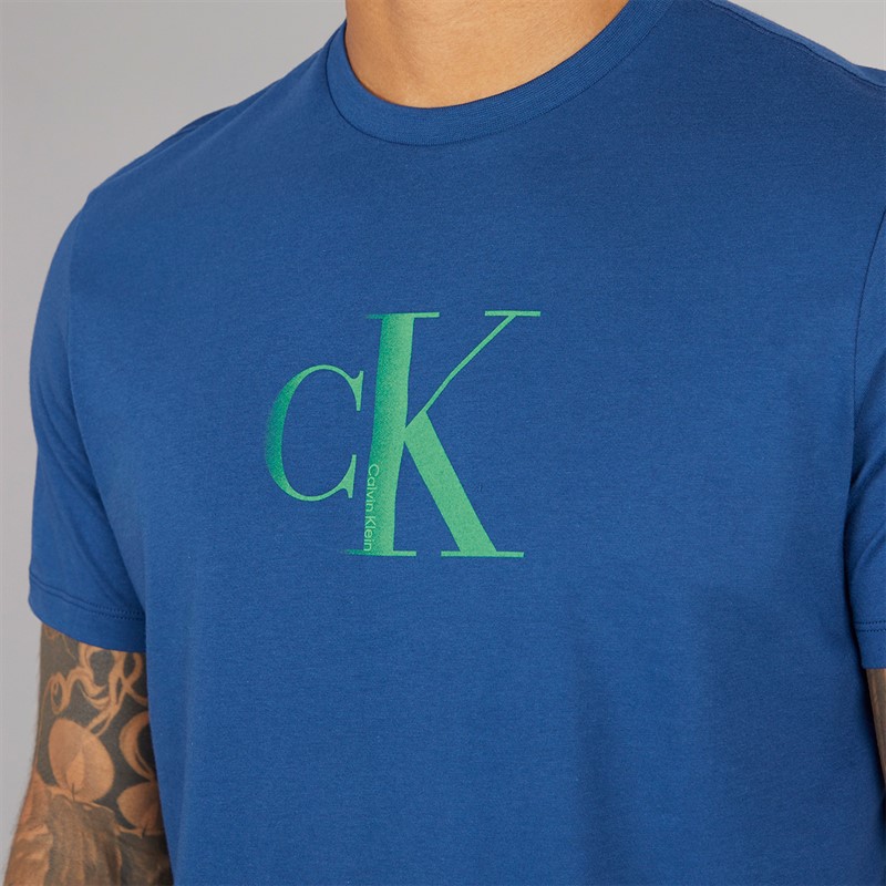 Calvin Klein Mens Center Monogram T-Shirt Blue Jean